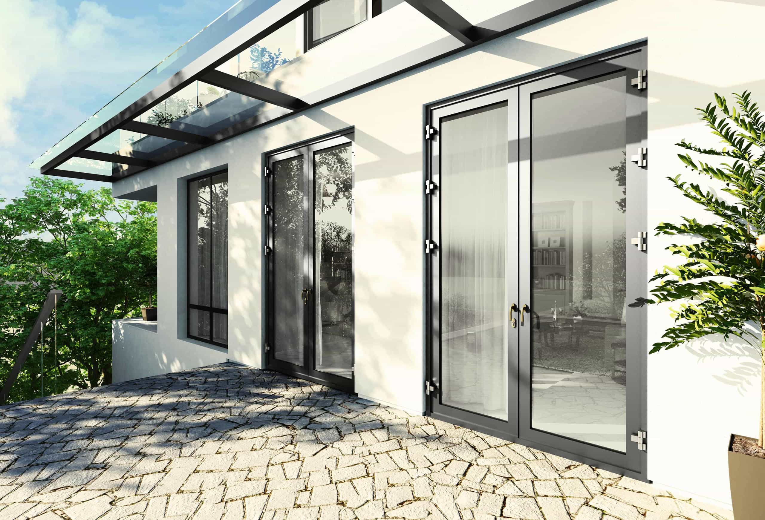 80DD Heavy-Duty Thermal French Door LIKI 80DD series thermally broken aluminum French doors providing an elegant and high-performance entry for a luxury villa.